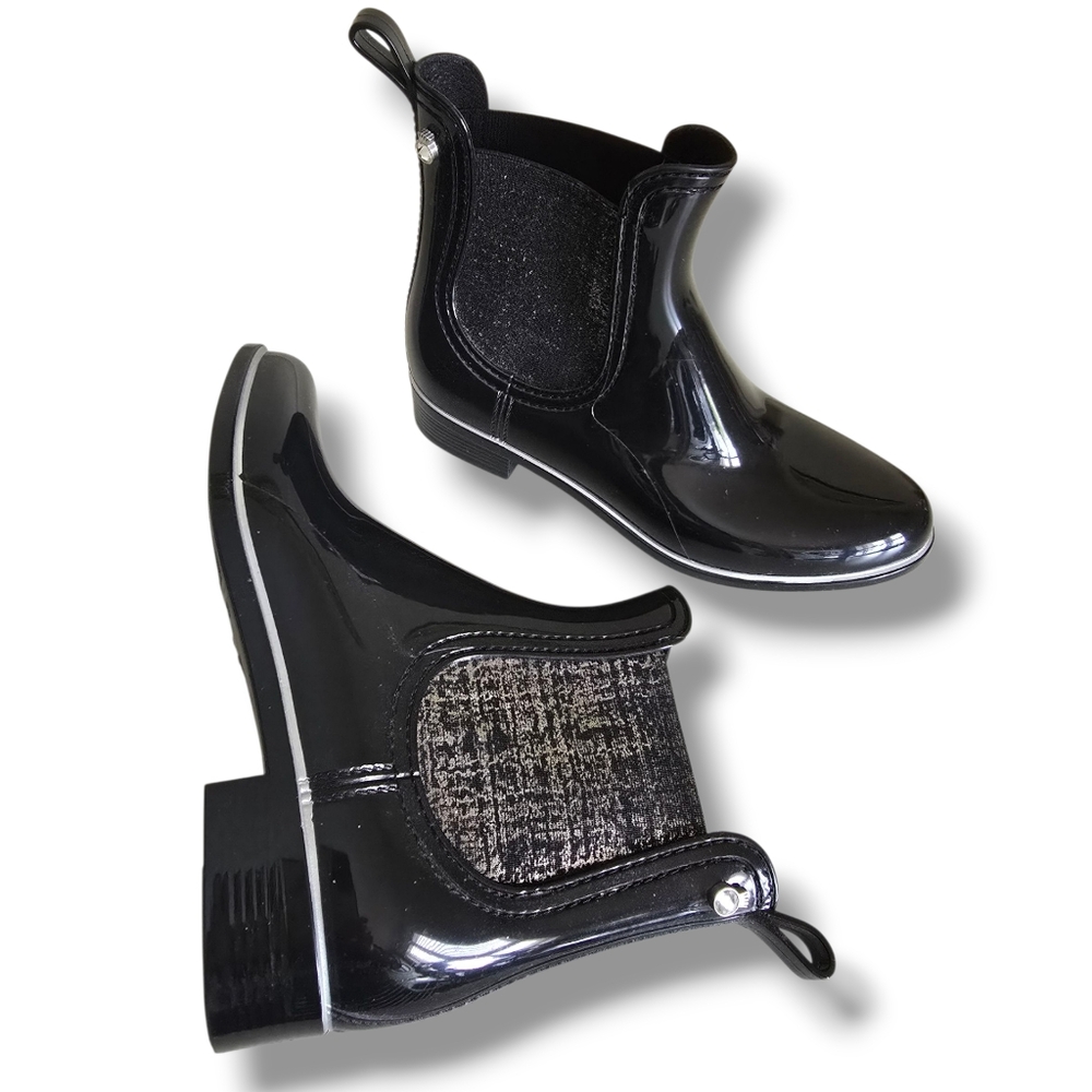 Like New 🩶🖤 Lemon Jelly Sardenha Wellington Black Rubber Glossy Glitter Boots - Picture 8 of 16